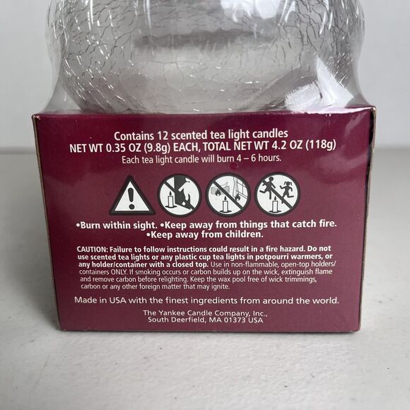 Yankee Candle Cranberry Orange Scent 12 Tea Lights Crackle Glass Jar Retired NEW - Picture 6 of 11